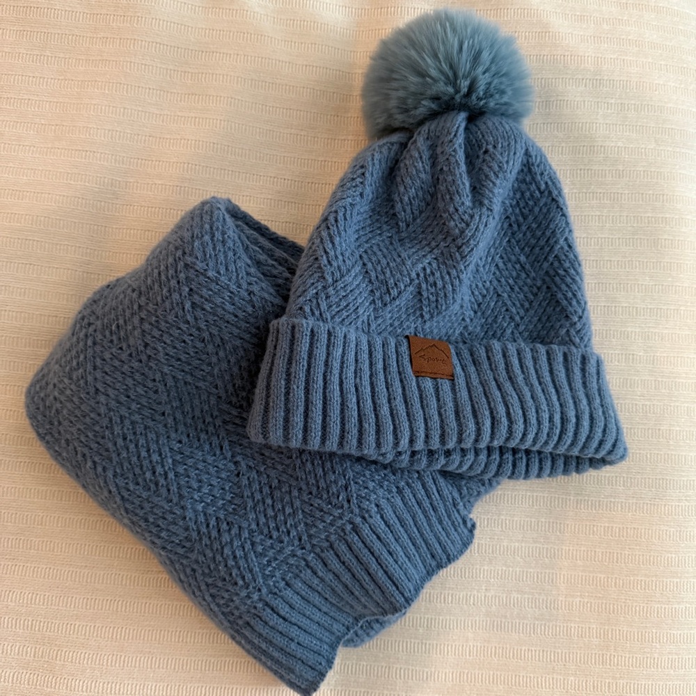 Cozy Blue Knit Hat and Scarf Set